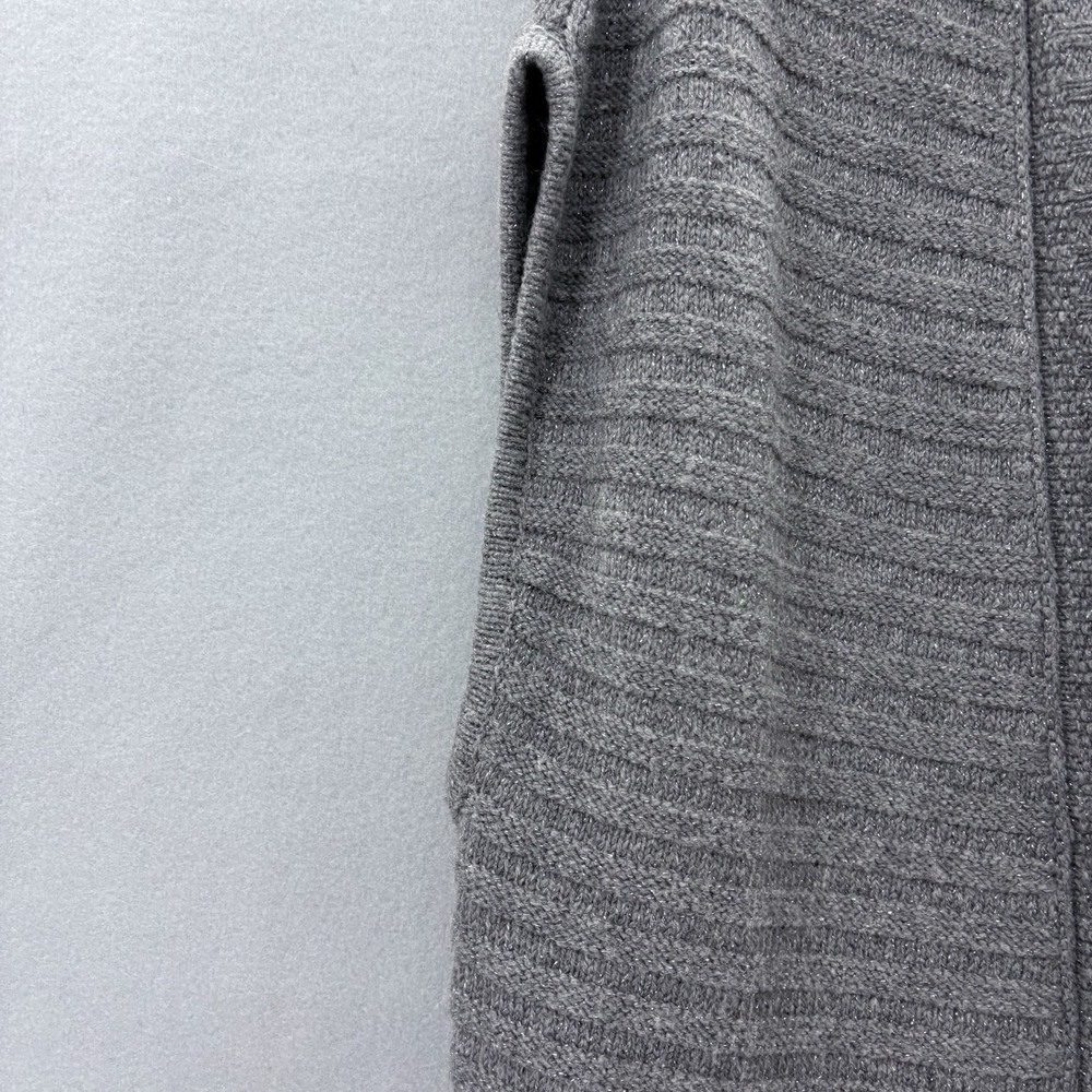 Chicos Size 0 Small Shimmer Long Open Front Sweater Vest Gray Boho Casual Staple - Picture 3 of 10